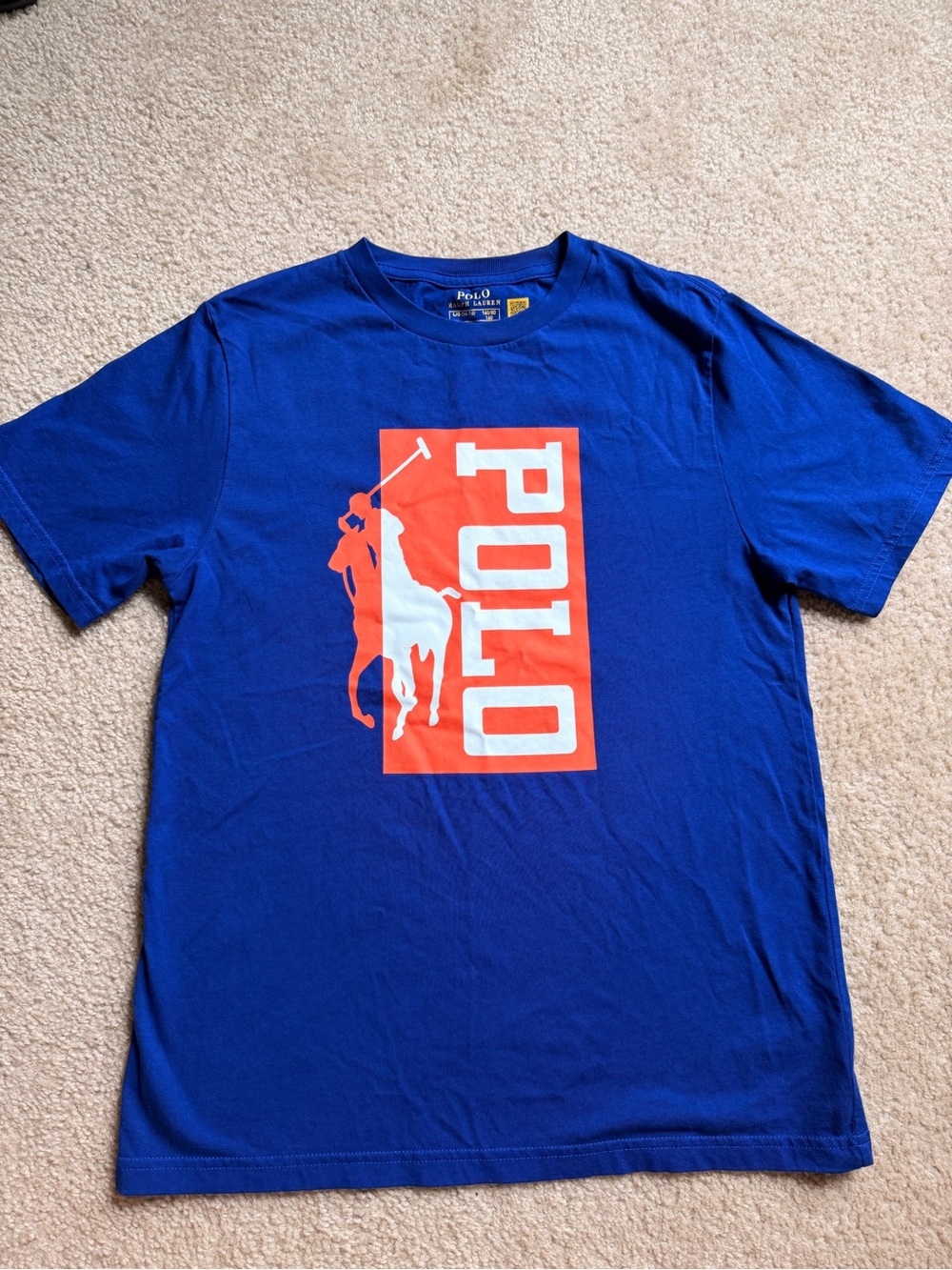 Polo by Ralph Lauren Royal Blue Tee with Orange and White Logo